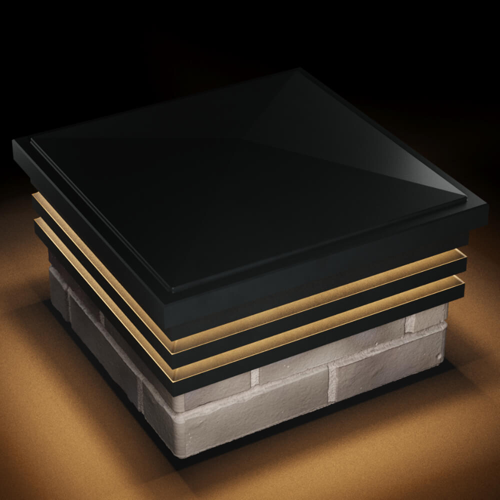 Колпак Zking Бона ХайТек Черный на столб 1.5х1.5 кирпича (385х385мм) с подсветкой в Архангельске фото