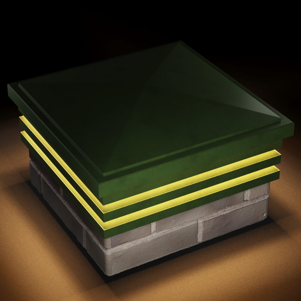 Колпак Zking Бона ХайТек Зеленый на столб 1.5х1.5 кирпича (385х385мм) с подсветкой в Архангельске фото