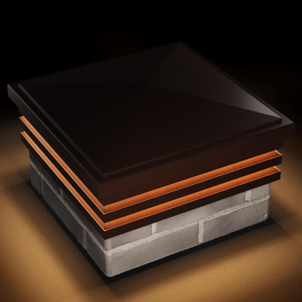 Колпак Zking Бона ХайТек Коричневый на столб 1.5х1.5 кирпича (385х385мм) с подсветкой в Архангельске фото