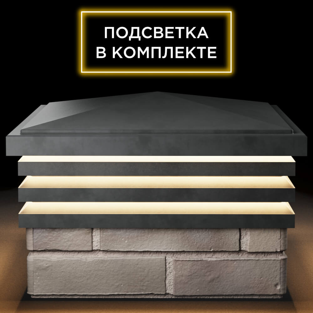 Колпак Zking Бона ХайТек Серый на столб 1.5х1.5 кирпича (385х385мм) с подсветкой Архангельск фото