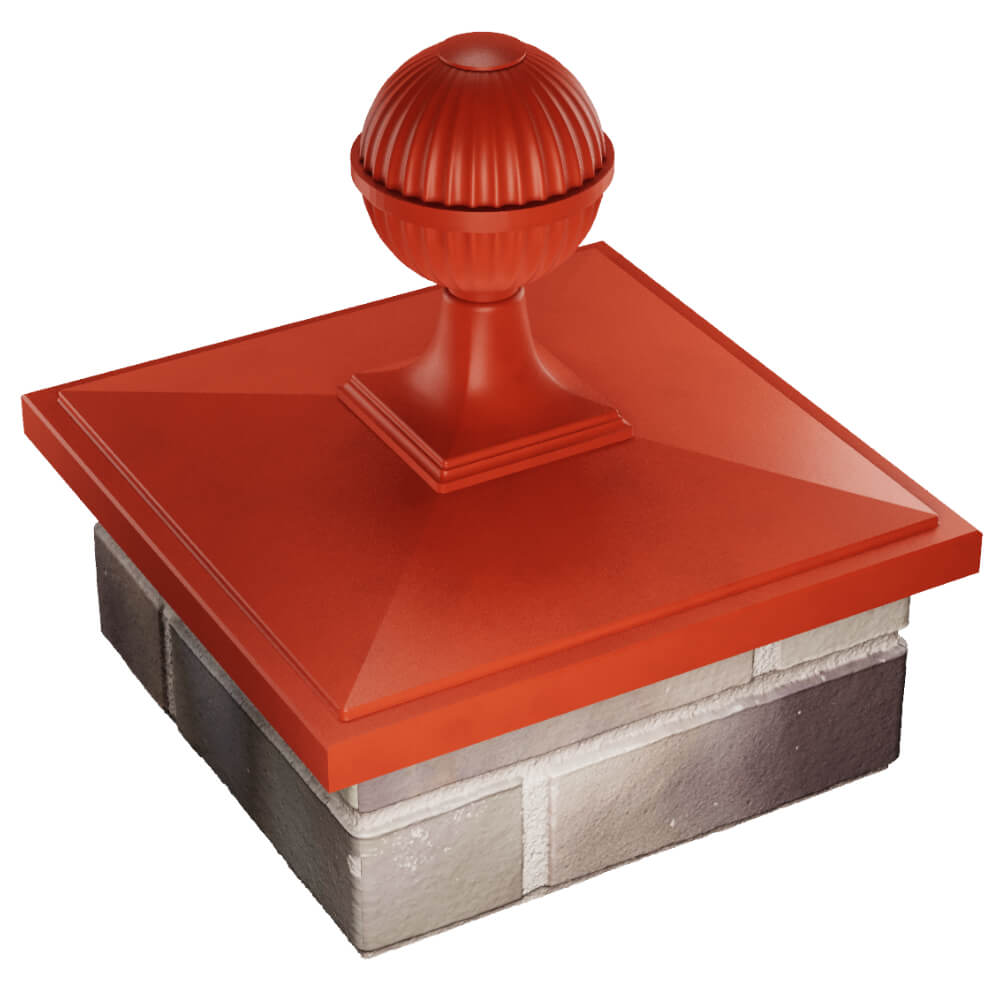 Колпак Zking БонаМоно Красный с шаром на столб 1.5х1.5 кирпича (385х385, 400х400мм) в сборе в Архангельске фото